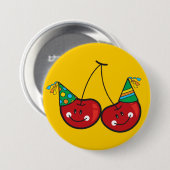 Badge Rond 7,6 Cm Cartographier Fun & Red Cheeky Cherries Avec Casqu (Devant & derrière)