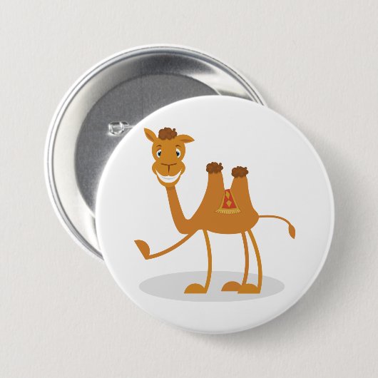 Badge Rond 7,6 Cm Cartoon Camel Smiling Desert Animal Character (Devant & derrière)