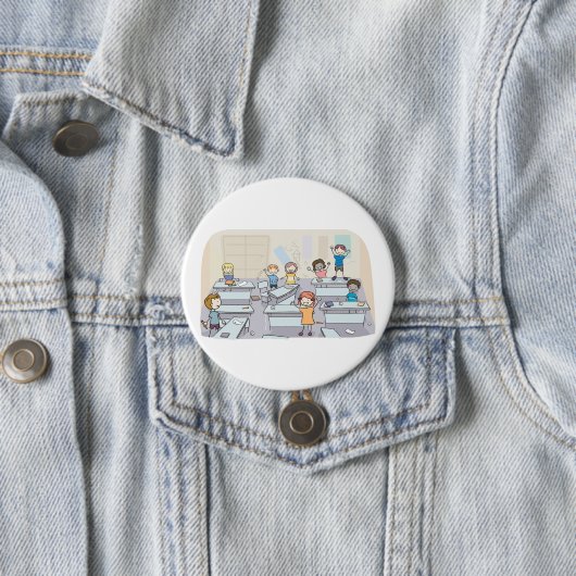 Badge Rond 7,6 Cm Cartoon Classroom Chaos With Wild Students (En situation)
