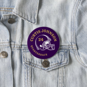 Badge Rond 7,6 Cm Casque de football Plum et Gold Vintage Nom person