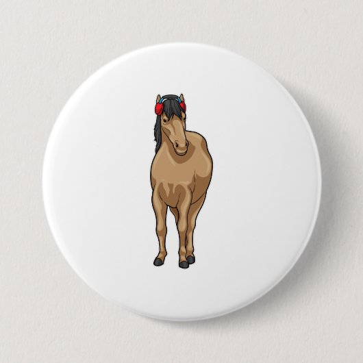 Badge Rond 7,6 Cm Casque de musique à cheval (Devant)