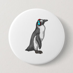 Badge Rond 7,6 Cm Casque de musique Penguin