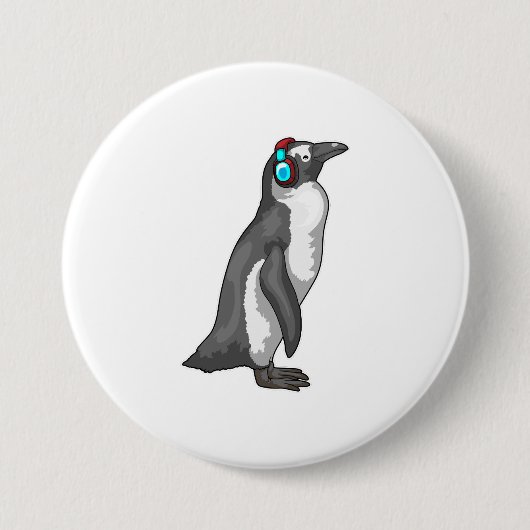 Badge Rond 7,6 Cm Casque de musique Penguin (Devant)
