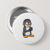 Badge Rond 7,6 Cm Casque de musique Penguin (Devant & derrière)