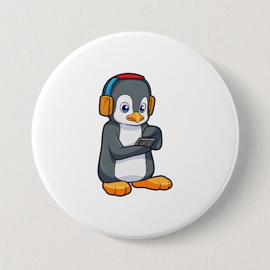 Badge Rond 7,6 Cm Casque de musique Penguin (Devant)