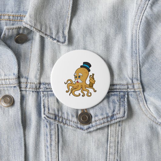 Badge Rond 7,6 Cm Casquette Octopus Gentleman (En situation)