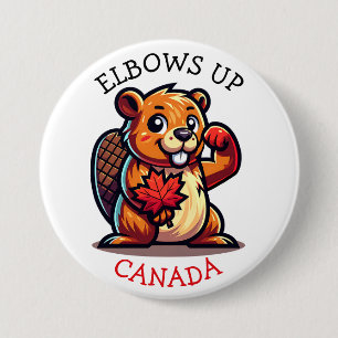 Badge Rond 7,6 Cm Castor avec feuille d'érable et coudes au Canada