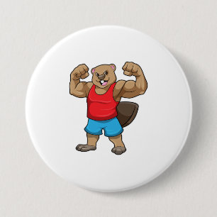 Badge Rond 7,6 Cm Castor en Bodybuilder avec gros bras