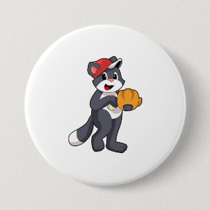 Badge Rond 7,6 Cm Cat à base-ball avec ballon de baseball