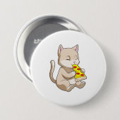 Badge Rond 7,6 Cm Cat with Pizza (Devant & derrière)