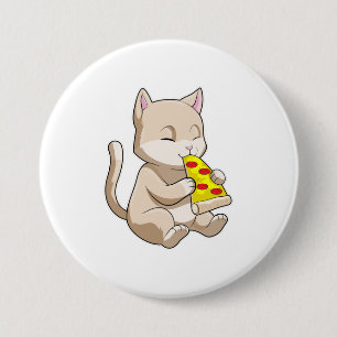 Badge Rond 7,6 Cm Cat with Pizza