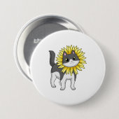 Badge Rond 7,6 Cm Cat with sunflower (Devant & derrière)