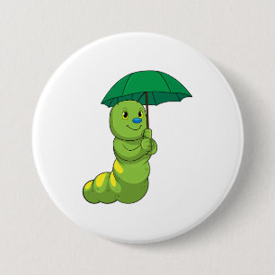 Badge Rond 7,6 Cm Caterpillar à la pluie avec parapluie