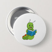 Badge Rond 7,6 Cm Caterpillar à lire avec livre (Devant & derrière)