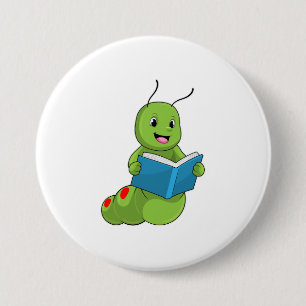 Badge Rond 7,6 Cm Caterpillar à lire avec livre