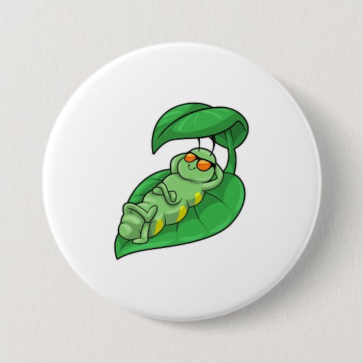 Badge Rond 7,6 Cm Caterpillar avec feuille (Devant)