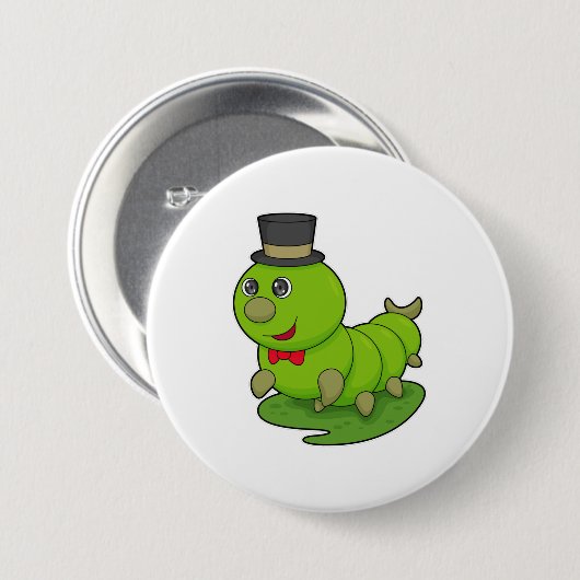 Badge Rond 7,6 Cm Caterpillar en Gentleman avec Cylindre (Devant & derrière)