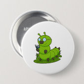 Badge Rond 7,6 Cm Caterpillar Nerd avec lunettes et livre (Devant & derrière)