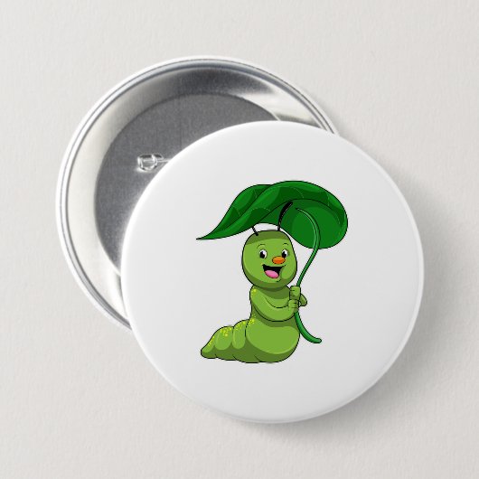 Badge Rond 7,6 Cm Caterpillar with Leaf as Parasol (Devant & derrière)
