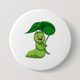 Badge Rond 7,6 Cm Caterpillar with Leaf as Parasol
