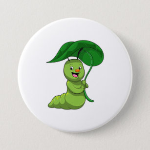 Badge Rond 7,6 Cm Caterpillar with Leaf as Parasol