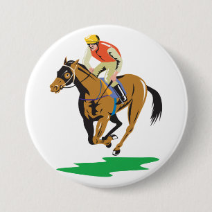 Badge Rond 7,6 Cm Cavalier de course de chevaux au galop