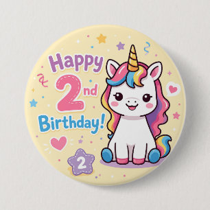 Badge Rond 7,6 Cm Célébration du 2e anniversaire de Licorne Arc-en-c