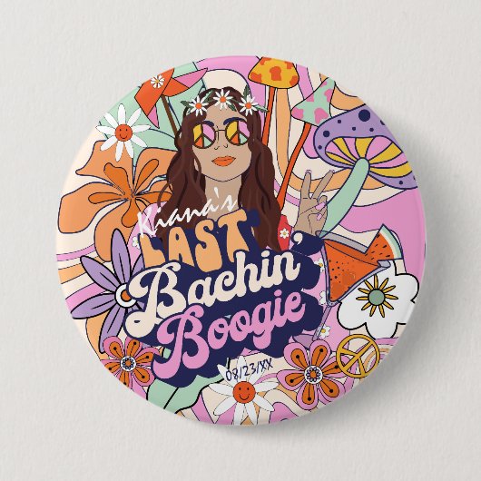 Badge Rond 7,6 Cm Célibataire Groovy 70 Dernière Fête Endiablée ID92 (Devant)
