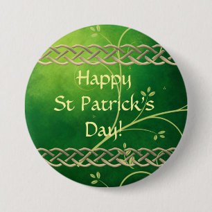 Badge Rond 7,6 Cm Céltic Green Knots & Feuilles