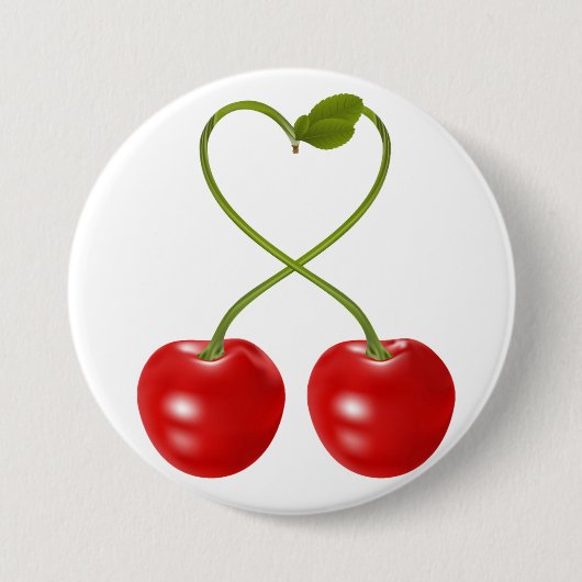 Badge Rond 7,6 Cm Cerises avec le bouton de tiges (Devant)