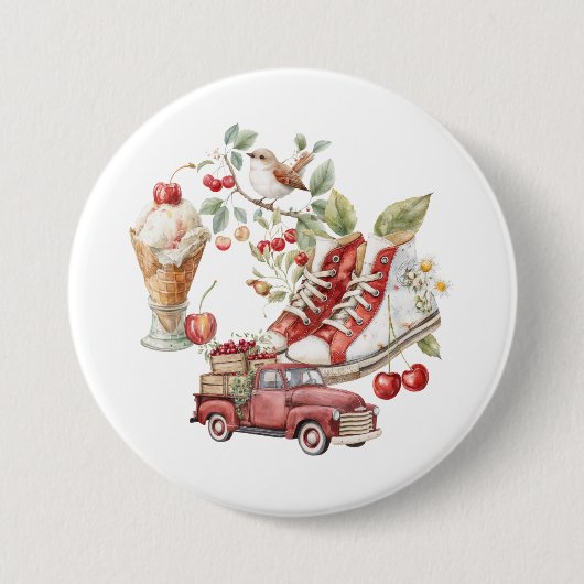 Badge Rond 7,6 Cm Cerises Douces d'Été (Devant)