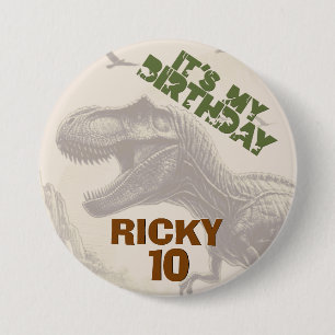 Badge Rond 7,6 Cm C'est mon anniversaire T-rex Dinosaur