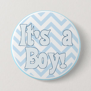 Badge Rond 7,6 Cm C'est un Faire-part de Zigzag bleu garçon