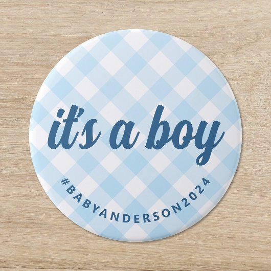 Badge Rond 7,6 Cm C'est un garçon En vichy Baby shower