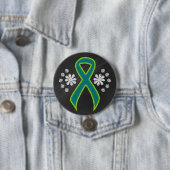 Badge Rond 7,6 Cm Chalboard Turquoise et ruban vert citron (En situation)