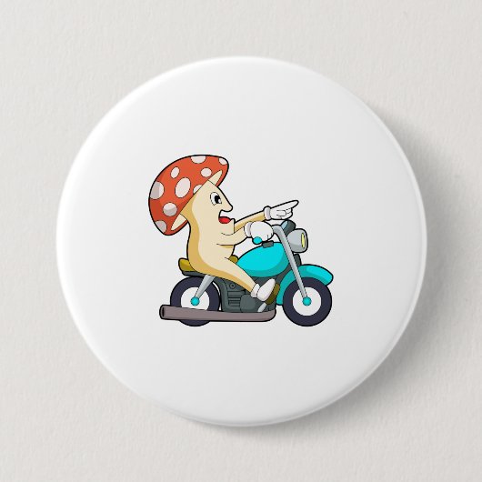 Badge Rond 7,6 Cm Champignons en moto avec moto (Devant)