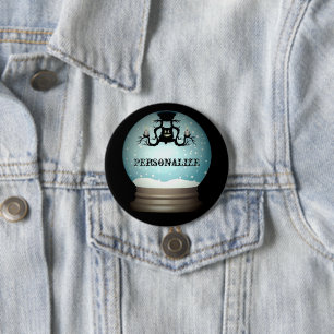 Badge Rond 7,6 Cm Chandelier de chute de chat noir automne neige glo