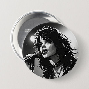 Badge Rond 7,6 Cm Chanteur Goth Punk de style BD noir et blanc des a
