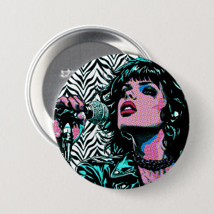 Badge Rond 7,6 Cm Chanteur Pop Art Amateurs de Musique Rose Turquois
