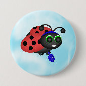 Badge Rond 7,6 Cm Chanukah Ladybug dans yamaka avec dreidel (Devant)