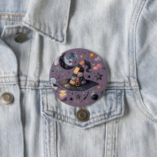 Badge Rond 7,6 Cm Chapeau de sorcière fantaisiste et magie céleste
