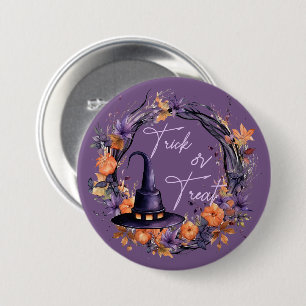 Badge Rond 7,6 Cm Chapeau de Sorcière Halloween Friandise ou Farce B