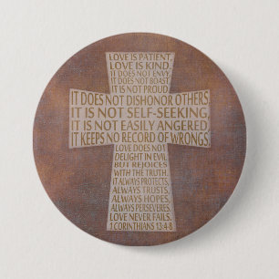 Badge Rond 7,6 Cm Chapitre 13 de l'amour de Corinthiens Croix Bouton
