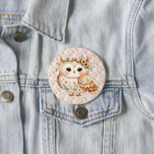 Badge Rond 7,6 Cm Charme de la chouette florale Boho Cottagecore Far