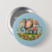 Badge Rond 7,6 Cm Charme de Prairie Florale à l'Éléphant Patchwork (Devant & derrière)