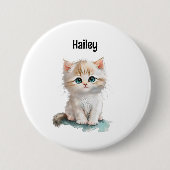 Badge Rond 7,6 Cm Charming Aquarelle Kitten avec les yeux bleus vier (Devant)