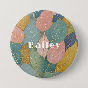 Badge Rond 7,6 Cm Charpente capricieuse : Pastel Feuilles