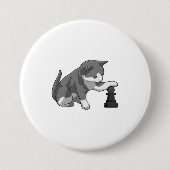 Badge Rond 7,6 Cm Chat aux échecs avec pièce d'échecs Évêque (Devant)