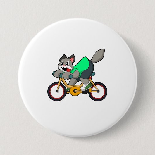 Badge Rond 7,6 Cm Chat avec Bicyclette (Devant)