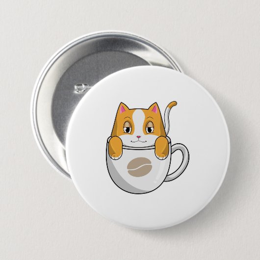 Badge Rond 7,6 Cm Chat avec café Coupe (Devant & derrière)